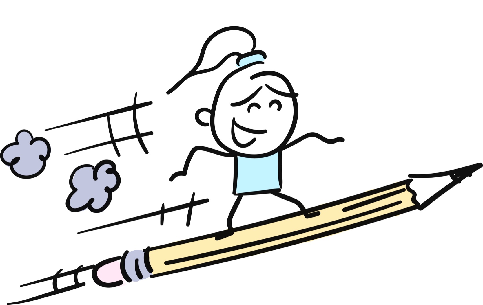 cartoon girl surfing a pencil - writing content