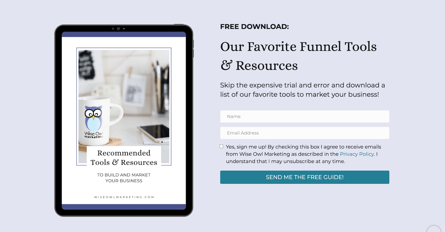 Free Resources List Lead Magnet Landing Page screenshot