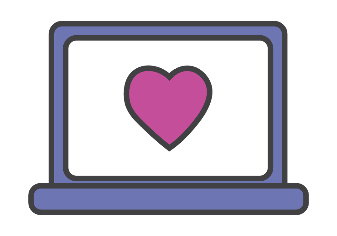 laptop cartoon with a heart on the screen - website care plan
